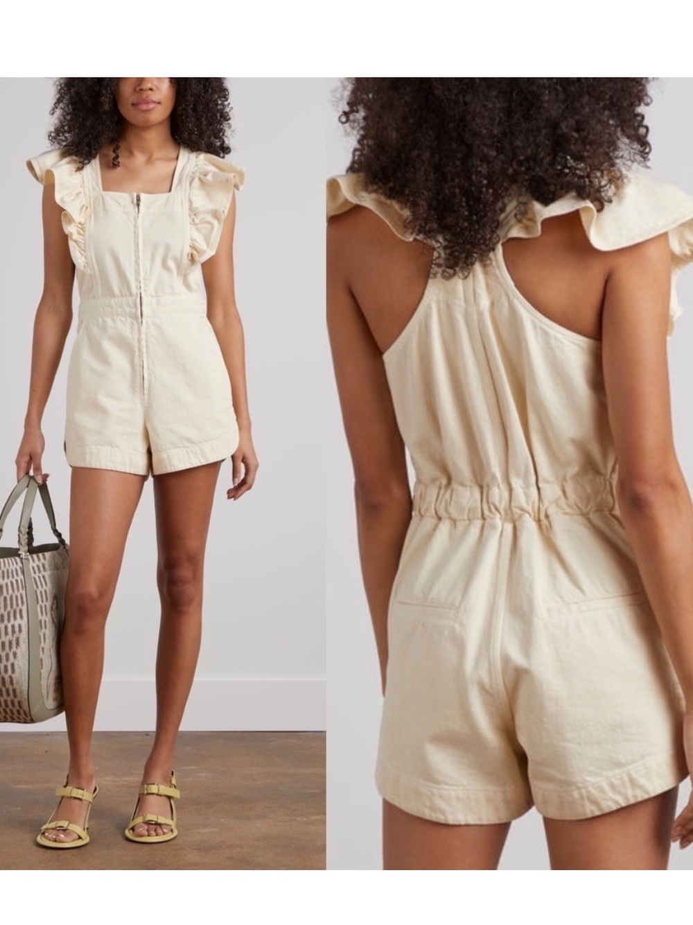 Sea New York Suri Ruffle Cotton Zip Front Romper Cream Size 2